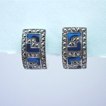 Blue Enamel Greek Key Earrings with Marcasite